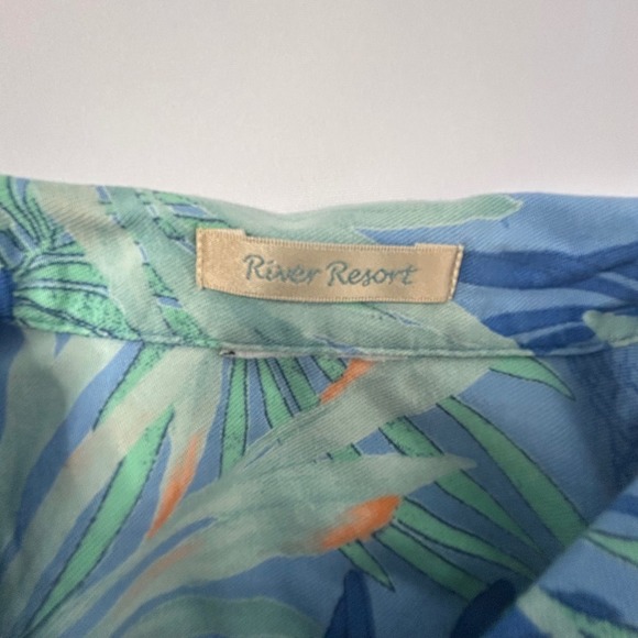 Columbia River Resort Blue Tropical Button Down Short Sleeve Shirt - Picture 4 of 8